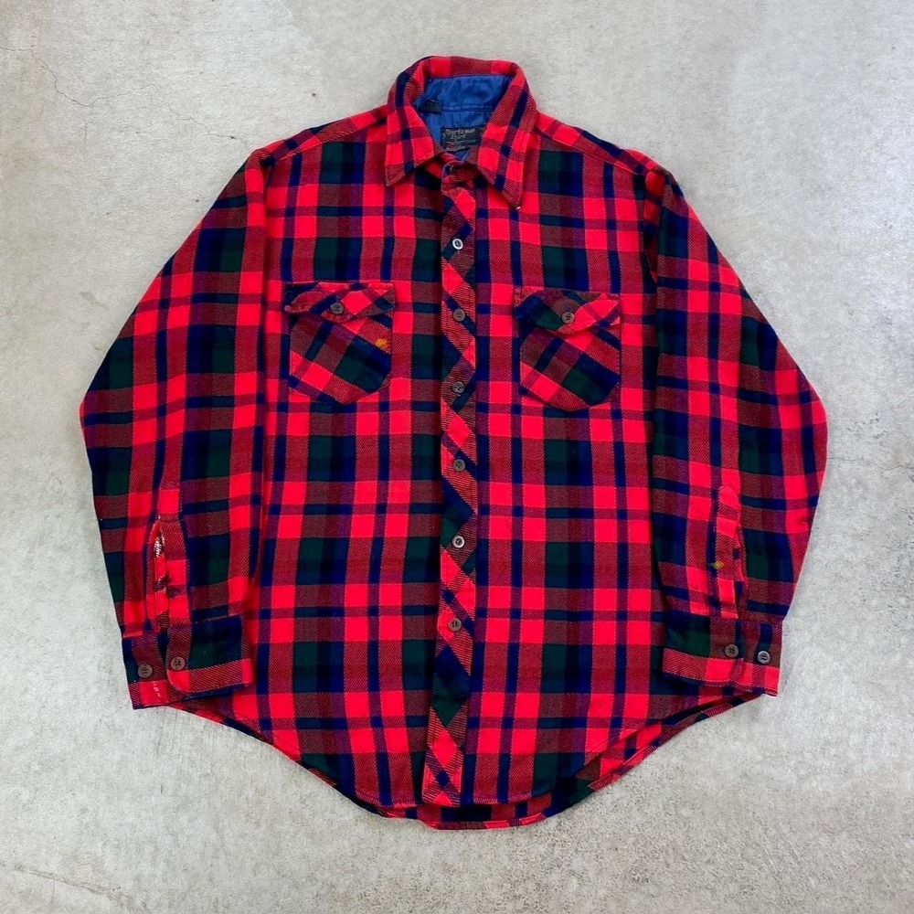 Vintage 60s Kmart Sportsman Plaid Shirt Size Large Red Plaid Button Down